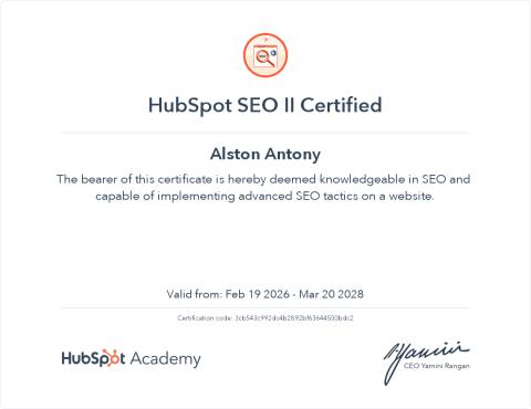 SEO II — HubSpot Academy சான்றிதழ், Feb 2026